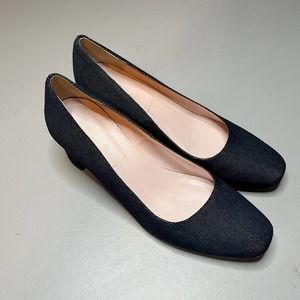Kate Spade Dolores Block Heels Women's Size 8.5 M Blue Denim Low Pump Square Toe